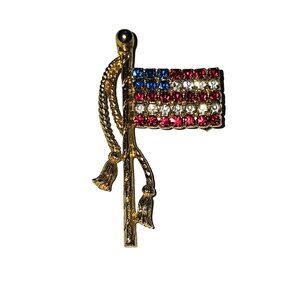 Vintage 1970's  United States of America USA Flag Pin Rhinestone Brooch, EVC, 2"
